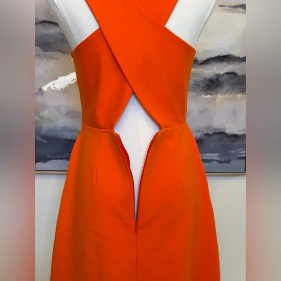 Banana Republic Vibrant Coral/Orange Cross Back Design Midi Dress - Picture 5 of 14